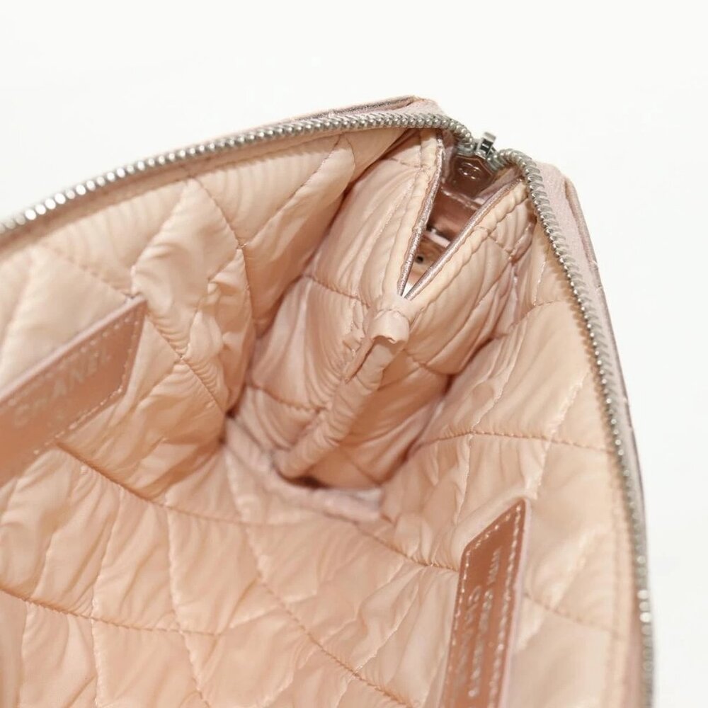 CHANEL Matelasse Pouch Lamb Skin Pink Gold CC Auth 157936M - Picture 11 of 16